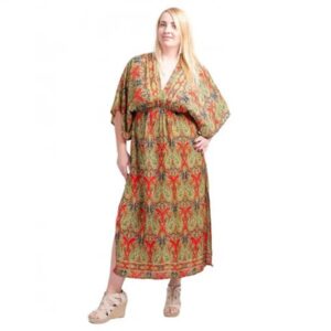 robe femme, robe soie, robe été, robe soie été, robe rose, robe été décolleté, robe décolleté dos, robe bretelles soie, robe boheme, robe boheme été, robe boheme ibiza, robe ibiza, robe boheme soie, robe kimono, robe kimono soie, robe kimono soie femme, Robe bohème en soie manches kimono rouge & jaune - Décolleté dos